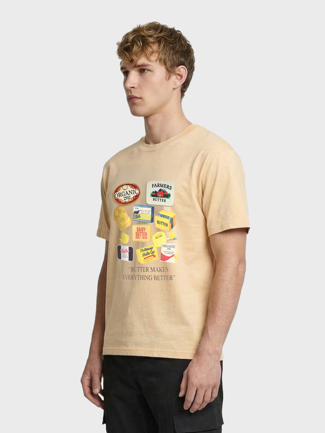 Men's Beige Relaxed Fit Printed Casual T-Shirt