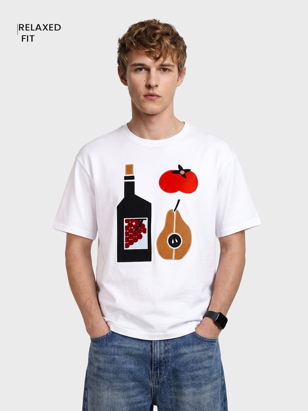 Men's White Relaxed Fit Printed Casual T-Shirt