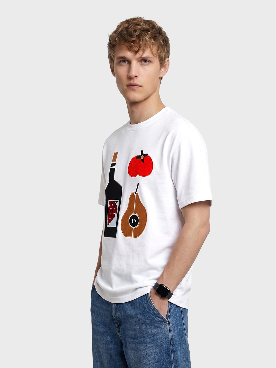 Men's White Relaxed Fit Printed Casual T-Shirt