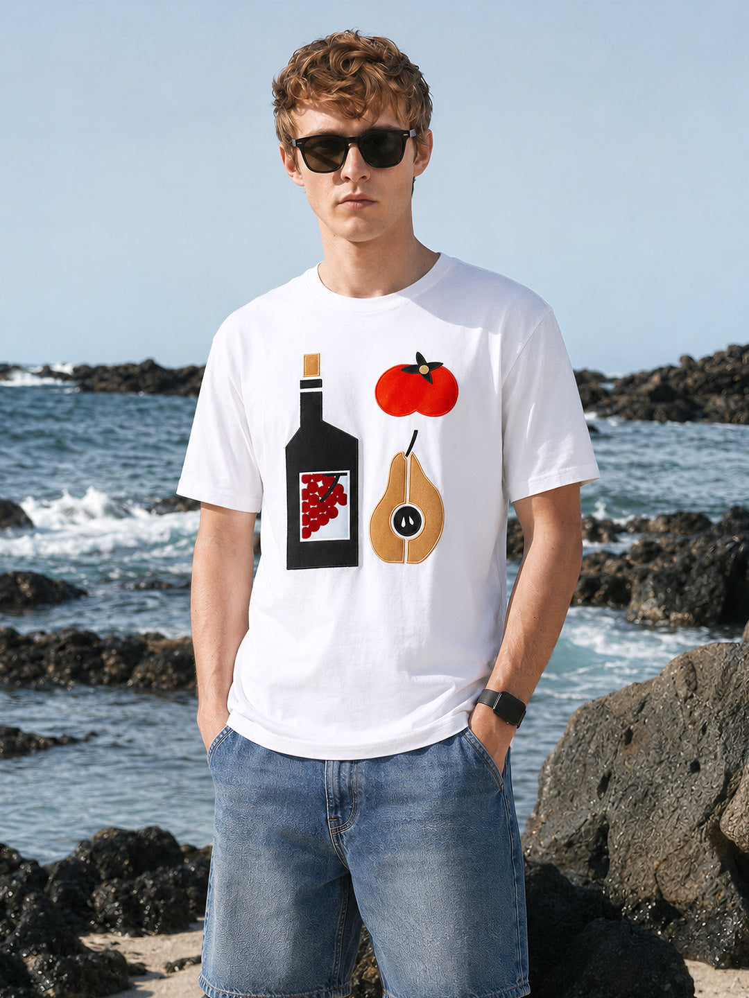 Men's White Relaxed Fit Printed Casual T-Shirt