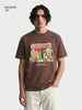 Men's Brown Relaxed Fit Graphic Printed Casual T-Shirt