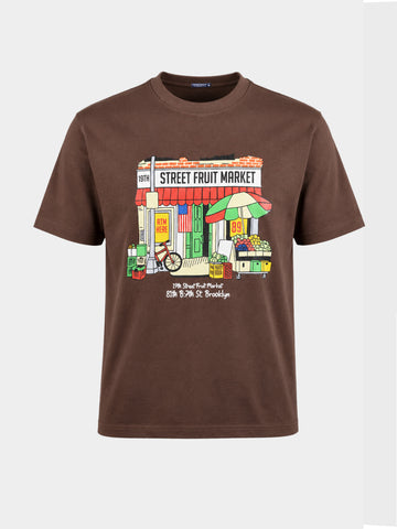 Men's Brown Relaxed Fit Graphic Printed Casual T-Shirt