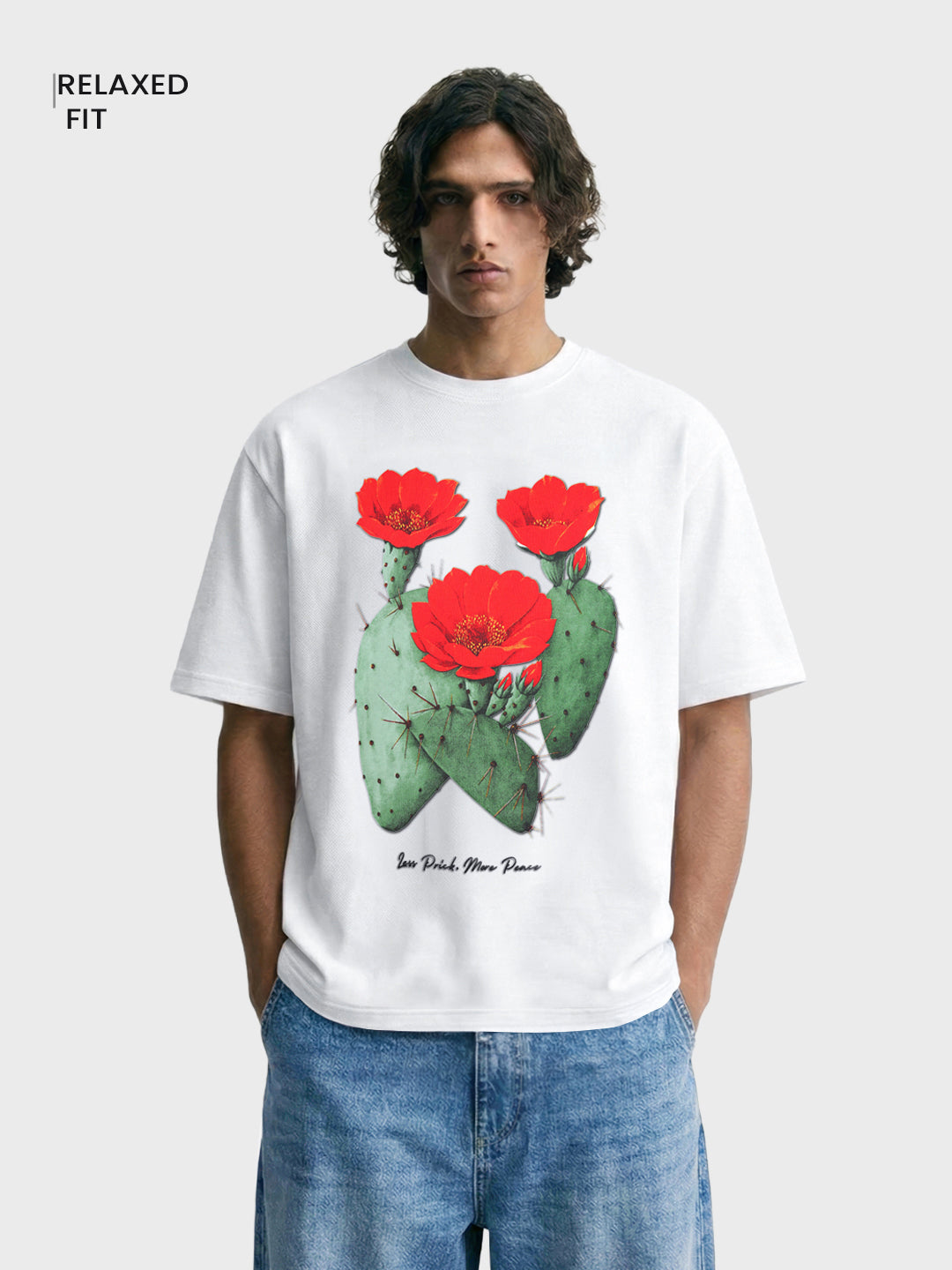 Men's White Relaxed Fit Printed Casual T-Shirt