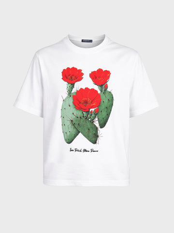 Men's White Relaxed Fit Printed Casual T-Shirt