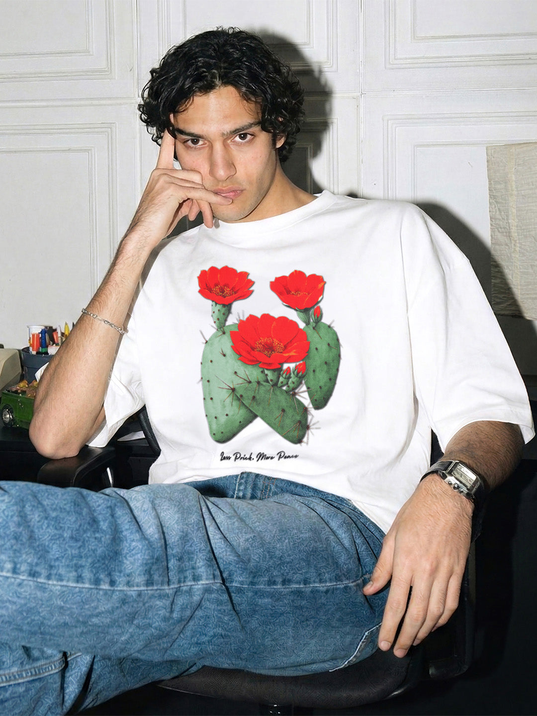 Men's White Relaxed Fit Printed Casual T-Shirt