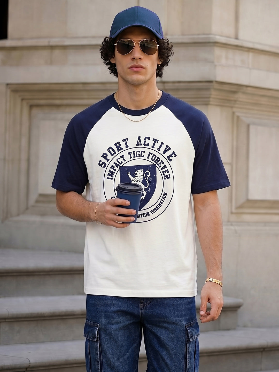 Men's White Relaxed Fit Graphic Printed Casual T-Shirt