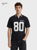 Men's Black Relaxed Fit Graphic Printed Casual Polo T-Shirt