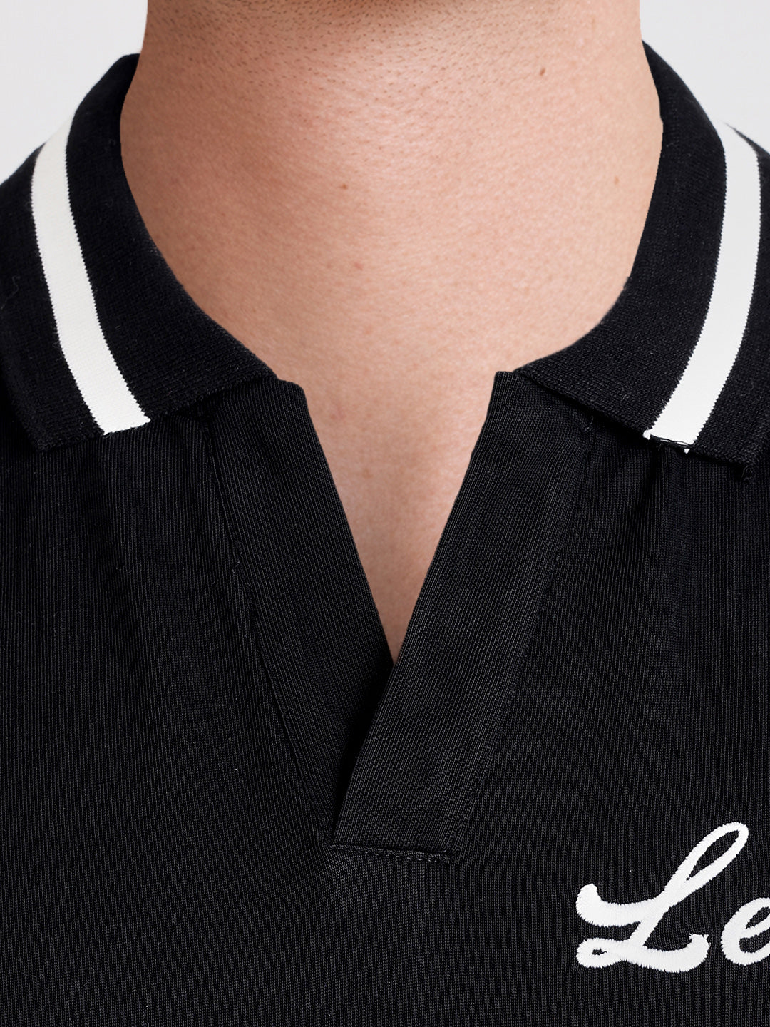 Men's Black Relaxed Fit Graphic Printed Casual Polo T-Shirt
