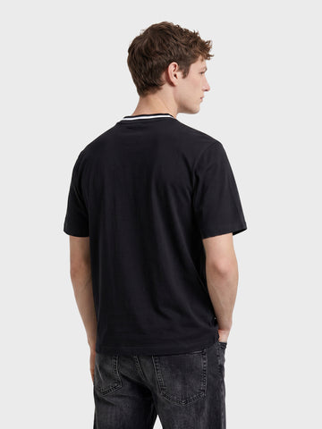 Men's Black Relaxed Fit Graphic Printed Casual Polo T-Shirt