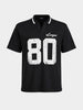 Men's Black Relaxed Fit Graphic Printed Casual Polo T-Shirt