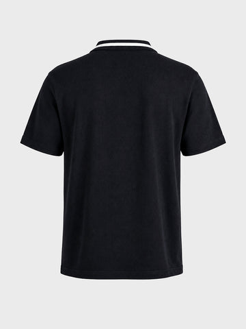 Men's Black Relaxed Fit Graphic Printed Casual Polo T-Shirt