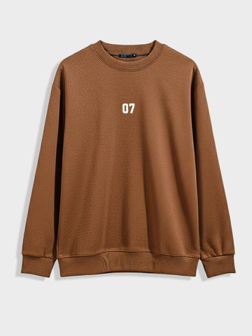 Men's Brown Relaxed Fit Embroided Casual Sweatshirt