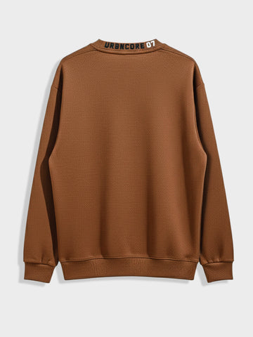 Men's Brown Relaxed Fit Embroided Casual Sweatshirt