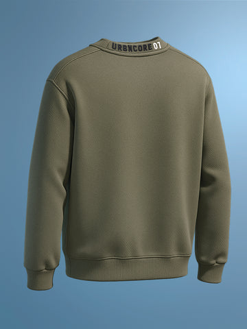 Men's Olive Relaxed Fit Embroided Casual Sweatshirt
