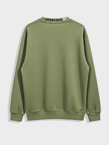 Men's Olive Relaxed Fit Embroided Casual Sweatshirt
