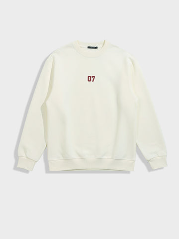 Men's Cream Relaxed Fit Embroided Casual Sweatshirt