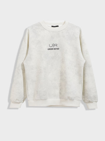 Men's Cream Relaxed Fit Printed Casual Sweatshirt