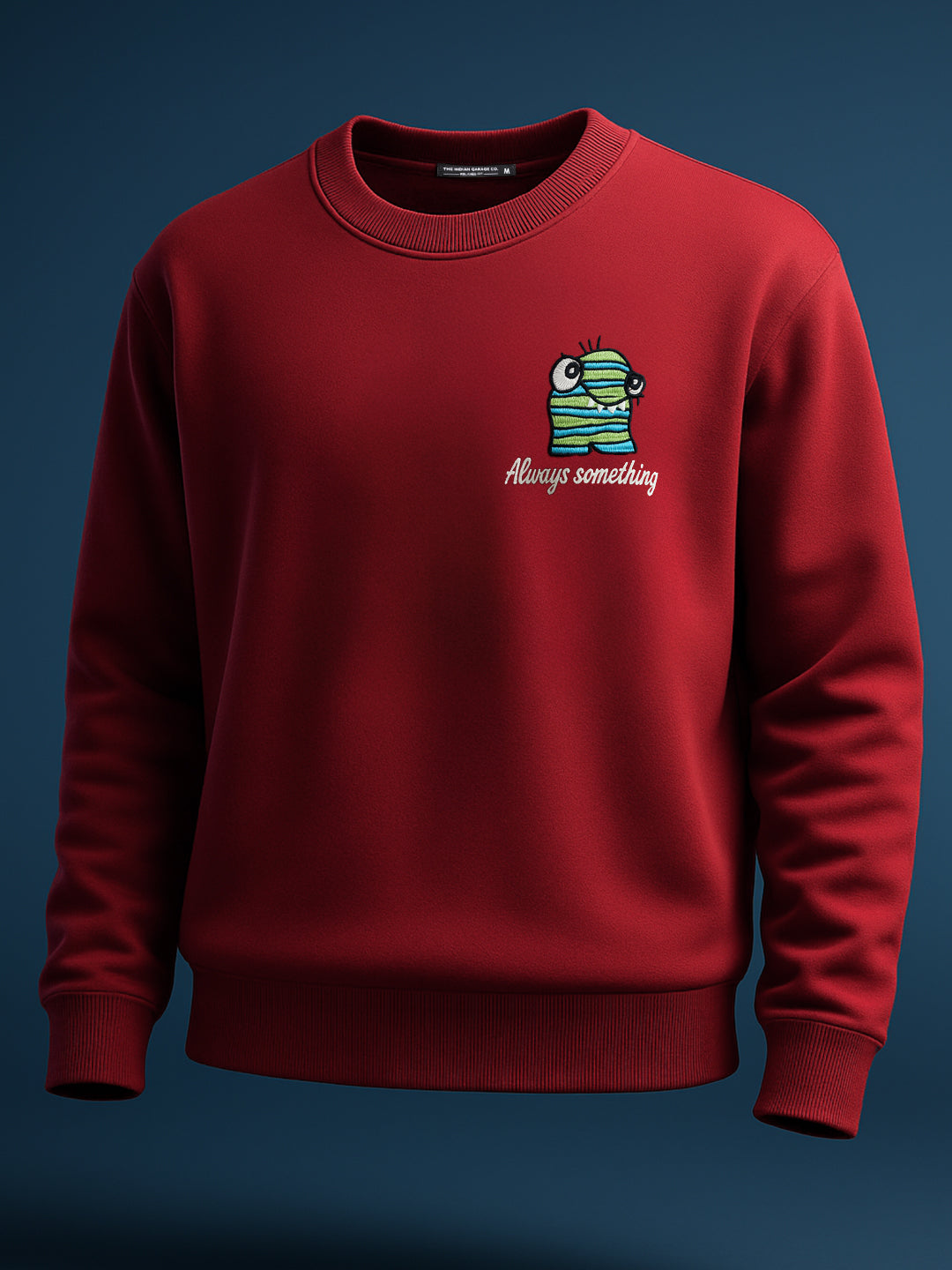 Men's Red Relaxed Fit Embroided Casual Sweatshirt