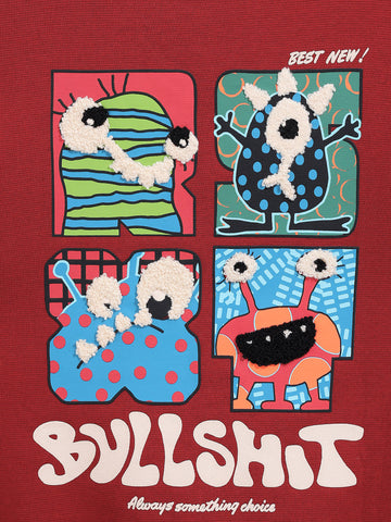 Men's Red Relaxed Fit Embroided Casual Sweatshirt