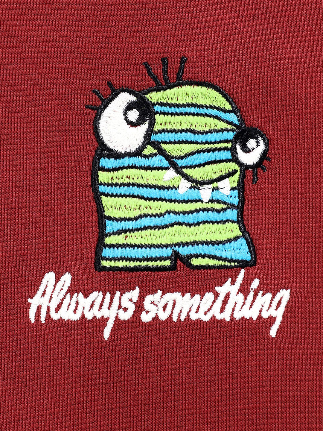 Men's Red Relaxed Fit Embroided Casual Sweatshirt