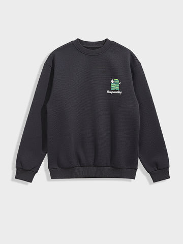 Men's Grey Relaxed Fit Embroided Casual Sweatshirt