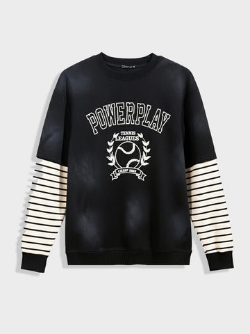 Men's Black Relaxed Fit Graphic Printed Casual Sweatshirt