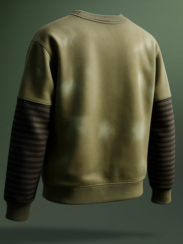 Men's Olive Relaxed Fit Graphic Printed Casual Sweatshirt