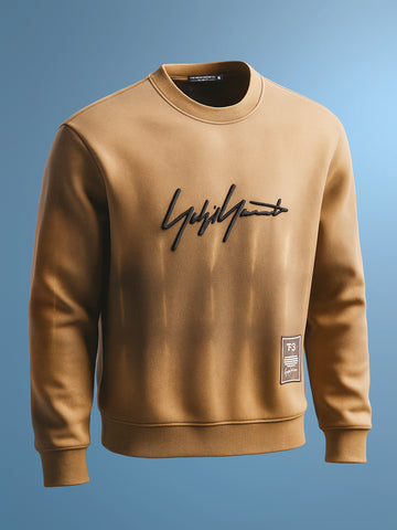 Men's Beige Relaxed Fit Embroided Casual Sweatshirt