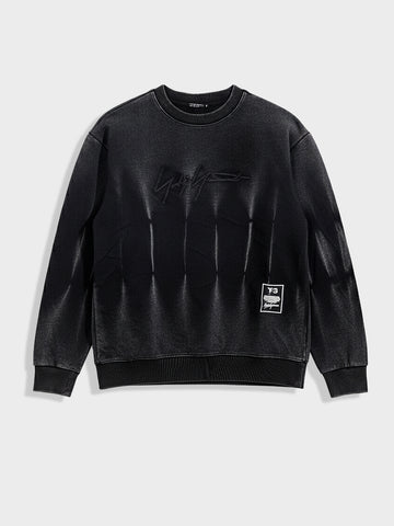 Men's Black Relaxed Fit Embroided Casual Sweatshirt