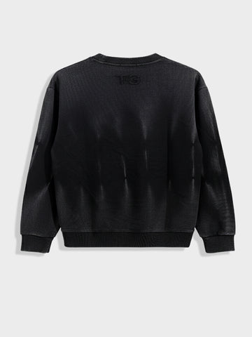 Men's Black Relaxed Fit Embroided Casual Sweatshirt