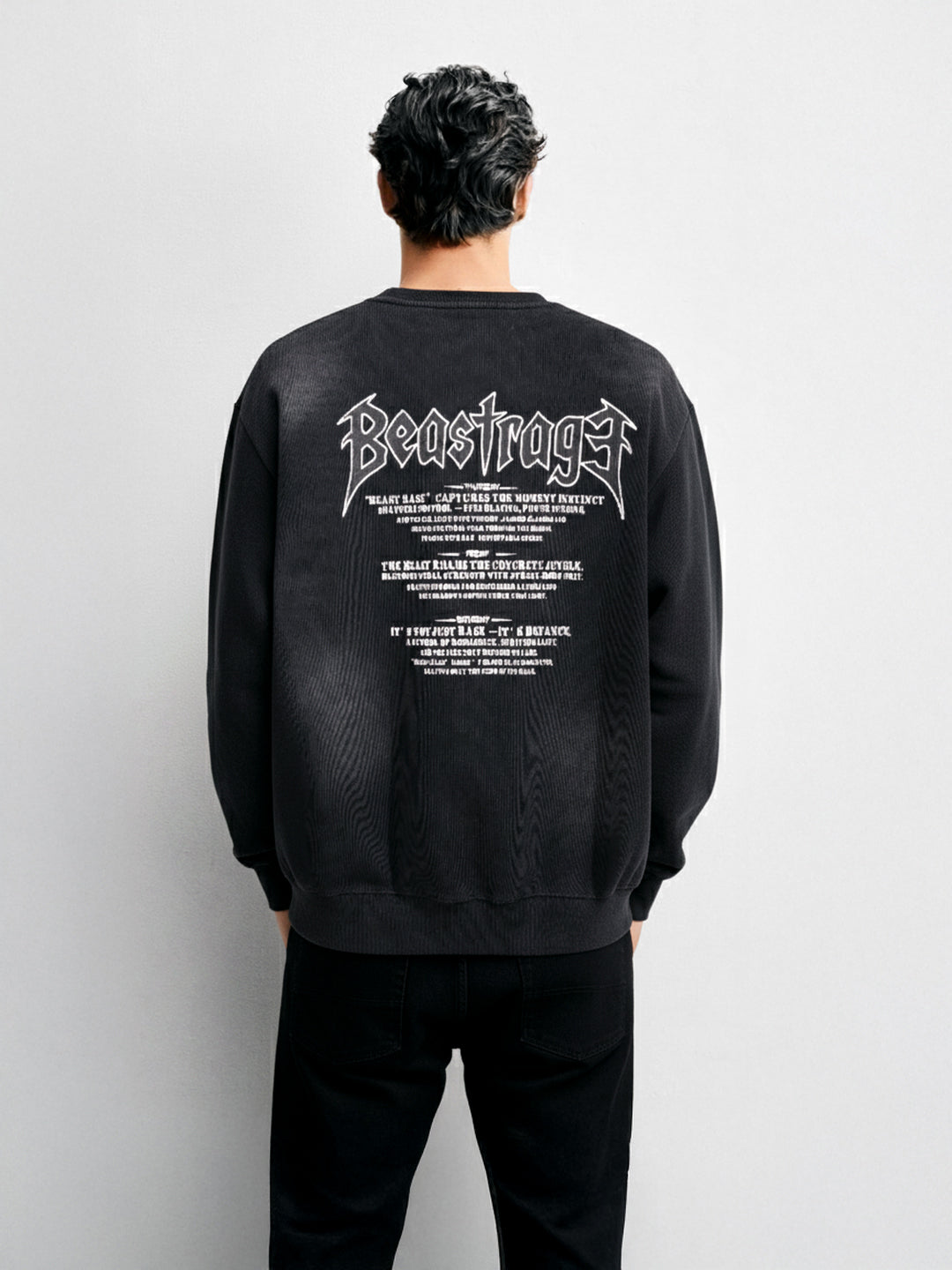 Men's Black Relaxed Fit Graphic Printed Casual Sweatshirt