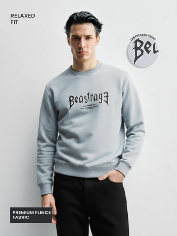 Men's Blue Relaxed Fit Graphic Printed Casual Sweatshirt