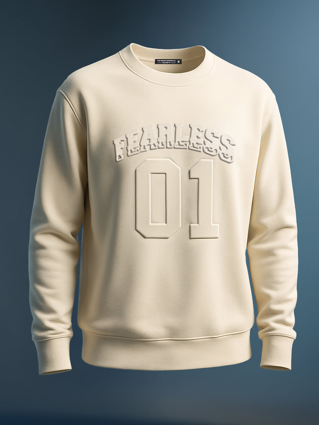 Men's Cream Relaxed Fit Embroided Casual Sweatshirt