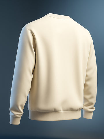 Men's Cream Relaxed Fit Embroided Casual Sweatshirt