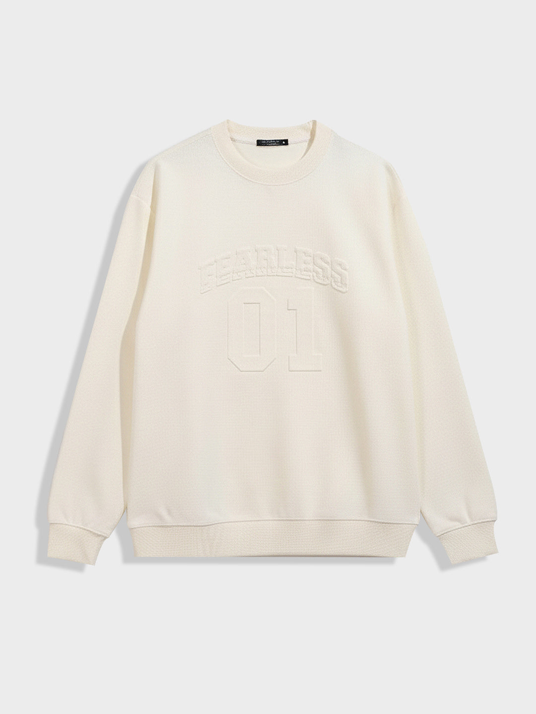 Men's Cream Relaxed Fit Embroided Casual Sweatshirt