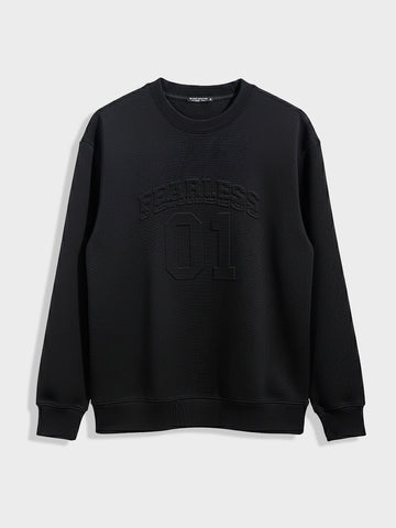 Men's Black Relaxed Fit Embroided Casual Sweatshirt