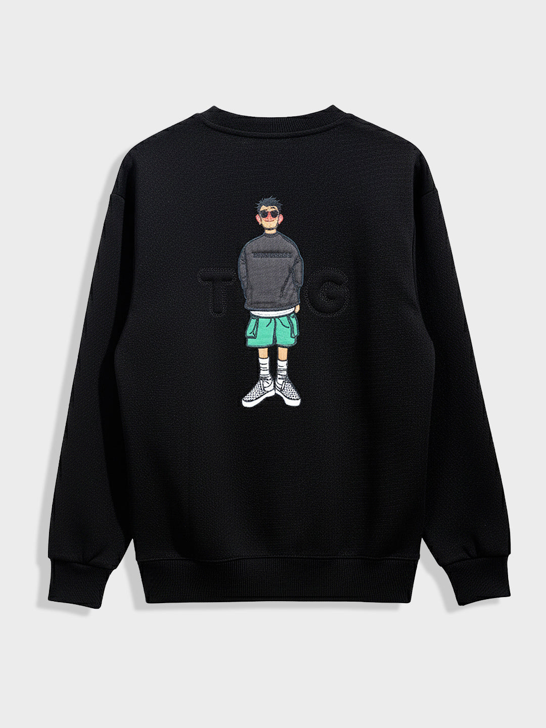Men's Black Relaxed Fit Embroided Casual Sweatshirt