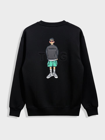 Men's Black Relaxed Fit Embroided Casual Sweatshirt