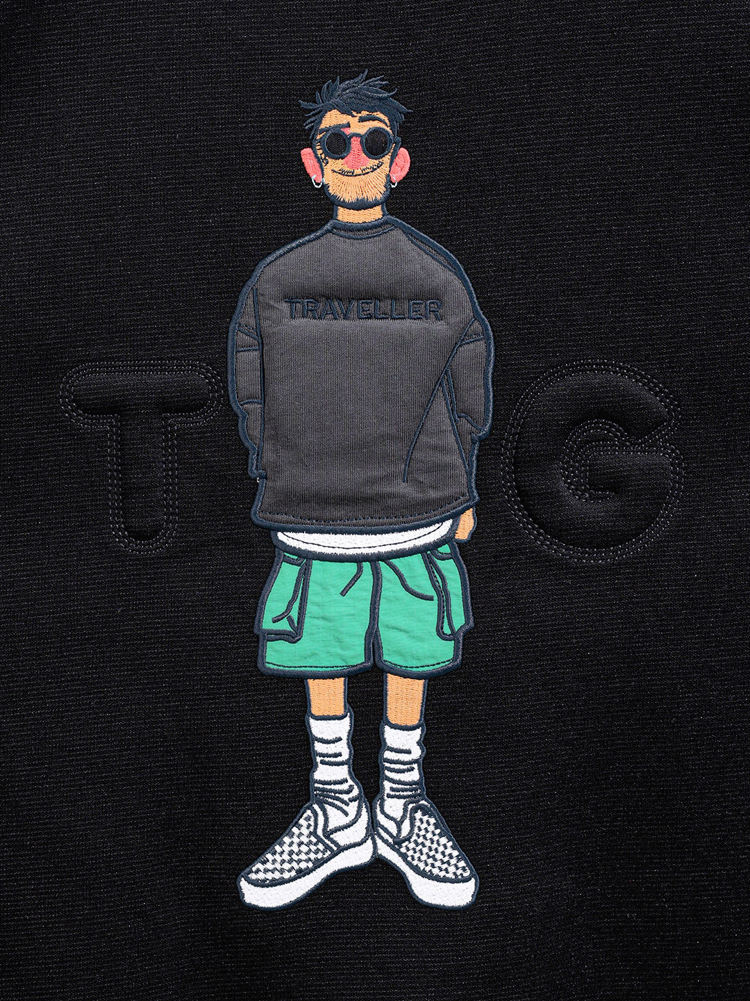 Men's Black Relaxed Fit Embroided Casual Sweatshirt