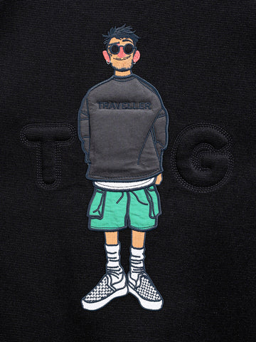 Men's Black Relaxed Fit Embroided Casual Sweatshirt