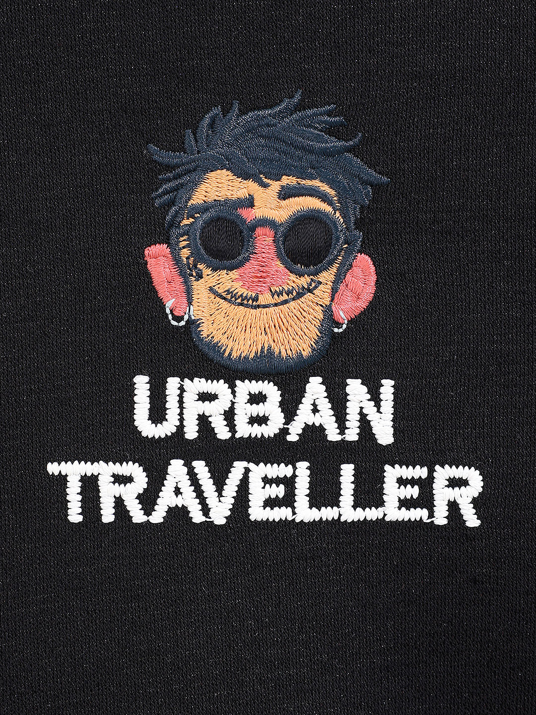 Men's Black Relaxed Fit Embroided Casual Sweatshirt