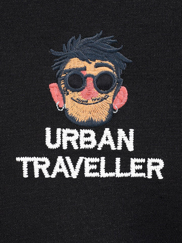 Men's Black Relaxed Fit Embroided Casual Sweatshirt