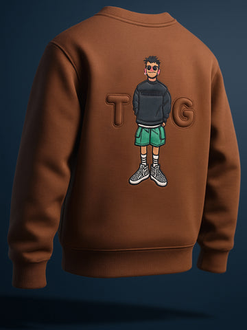 Men's Brown Relaxed Fit Embroided Casual Sweatshirt