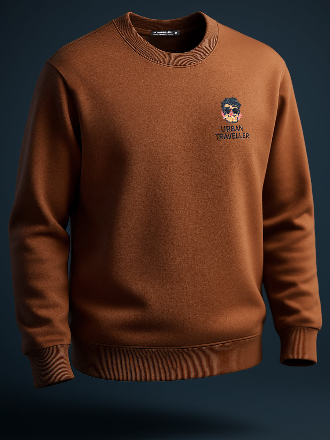 Men's Brown Relaxed Fit Embroided Casual Sweatshirt