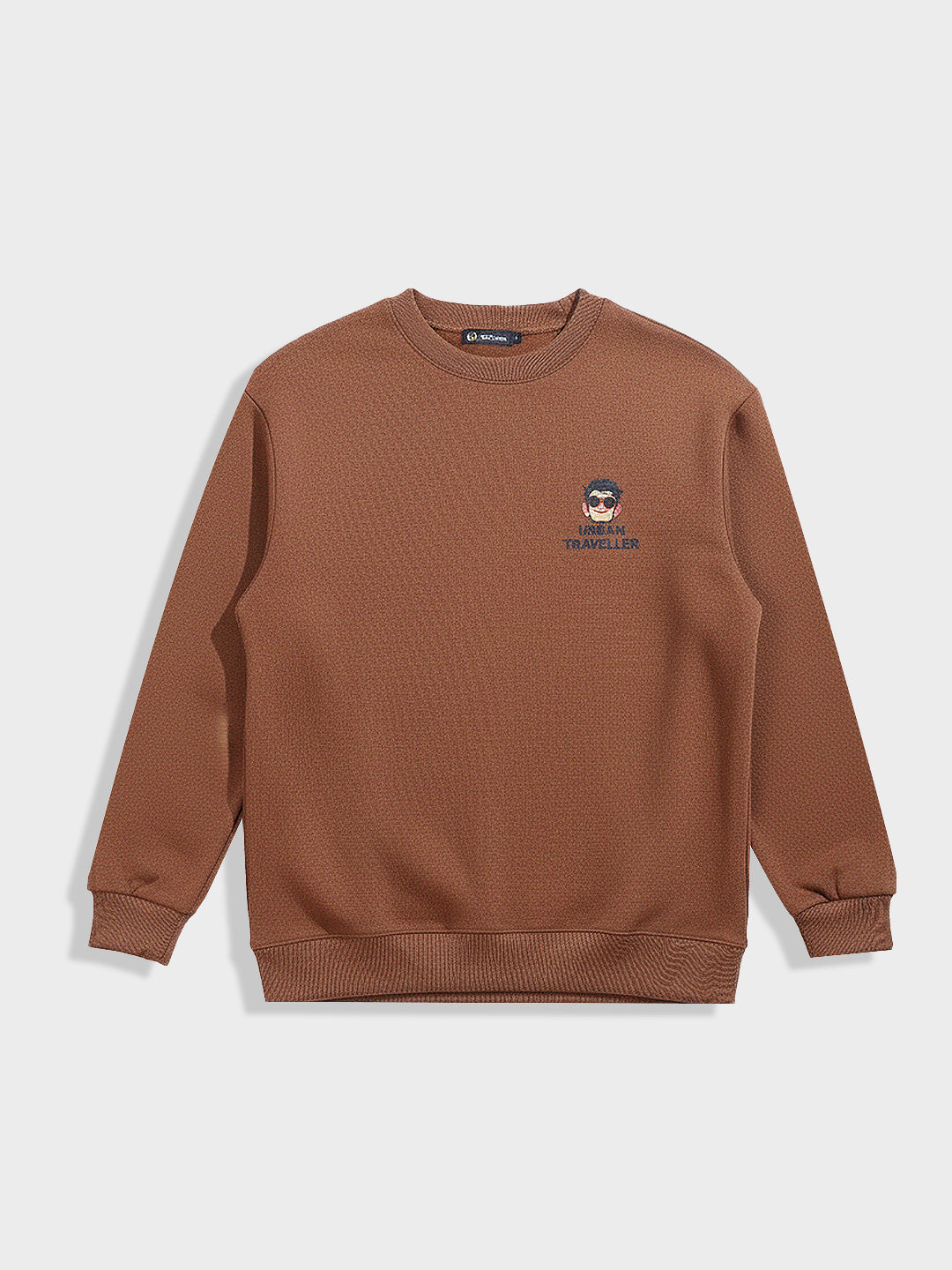 Men's Brown Relaxed Fit Embroided Casual Sweatshirt