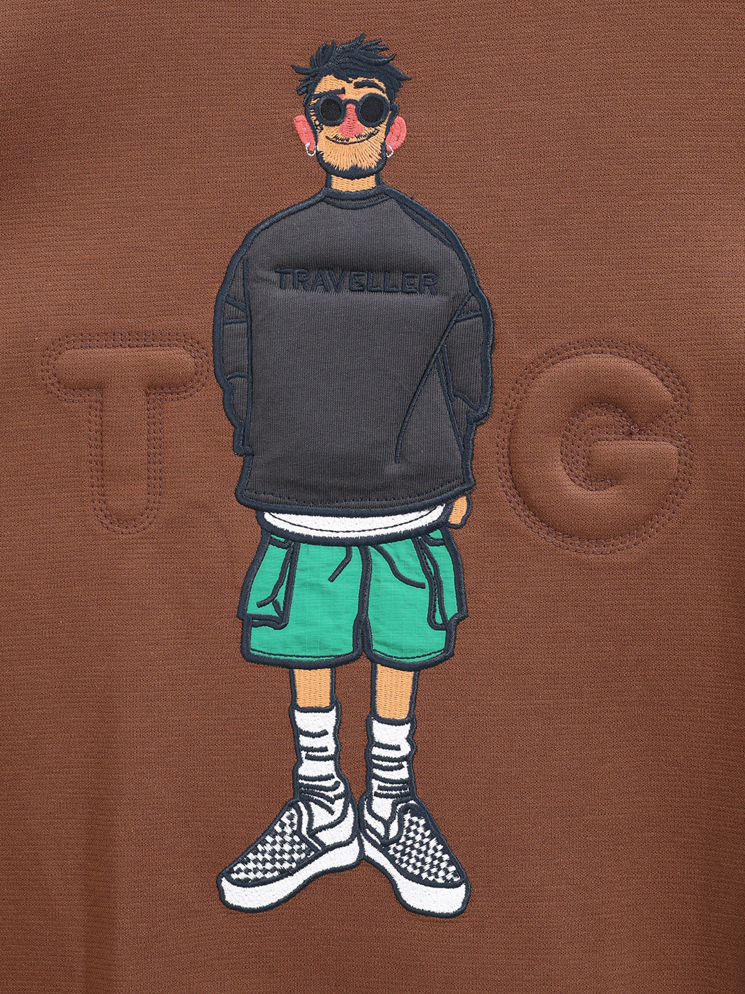 Men's Brown Relaxed Fit Embroided Casual Sweatshirt