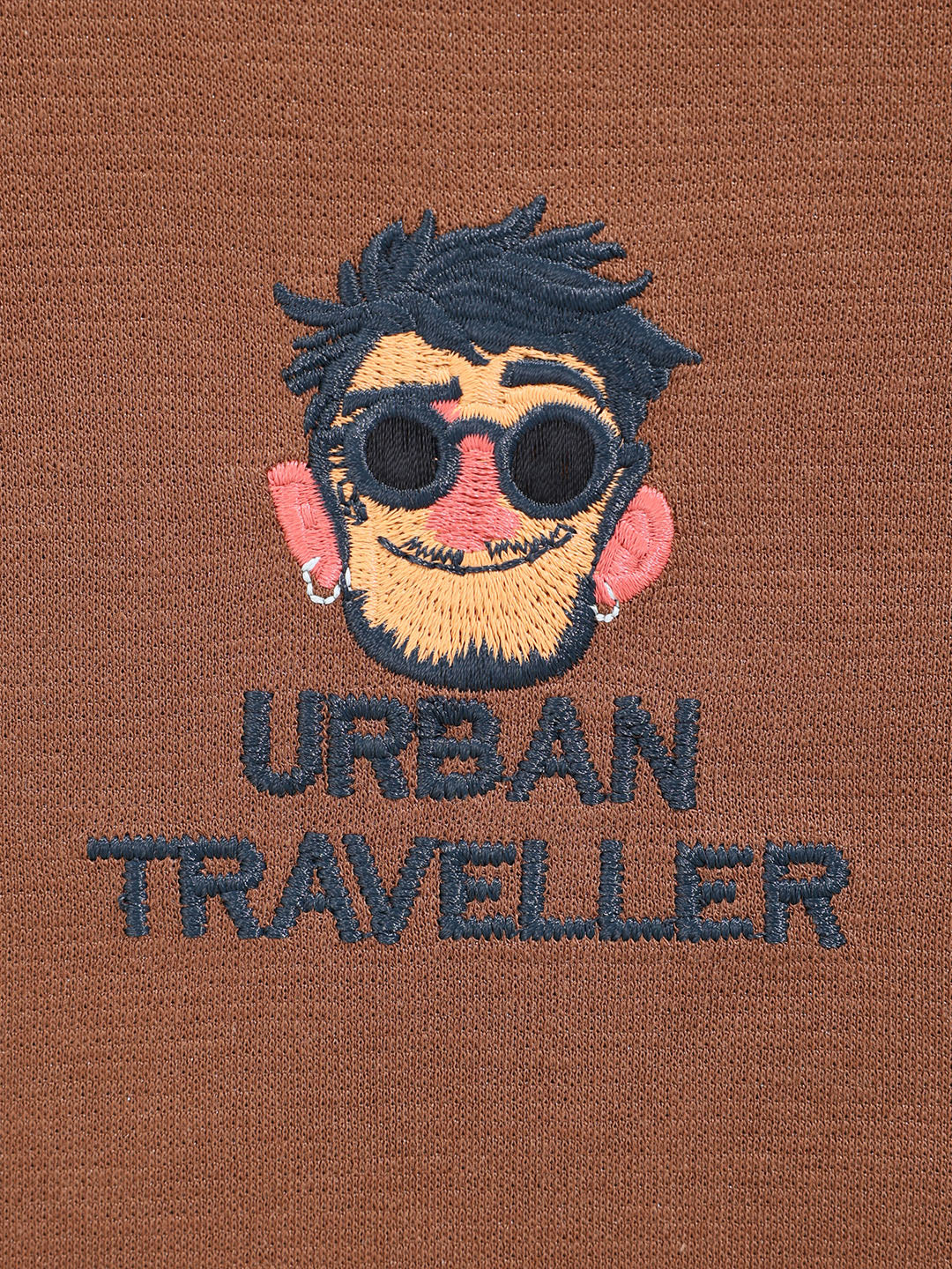 Men's Brown Relaxed Fit Embroided Casual Sweatshirt