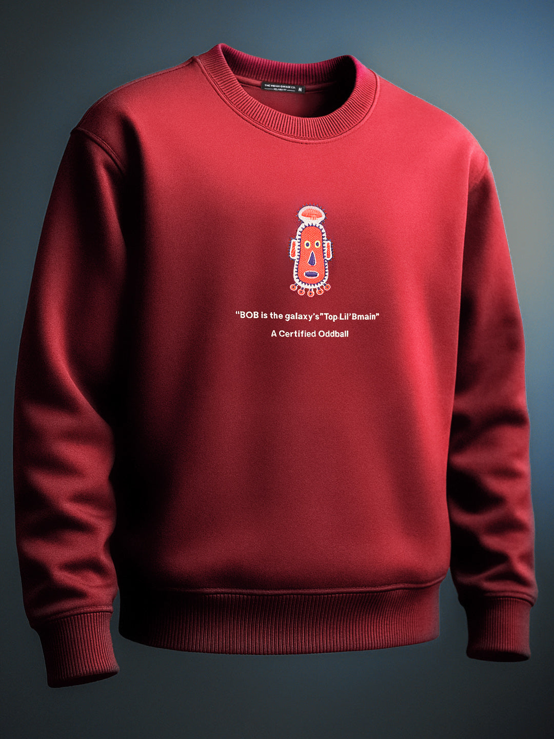 Men's Red Relaxed Fit Embroided Casual Sweatshirt