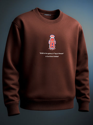 Men's Brown Relaxed Fit Embroided Casual Sweatshirt