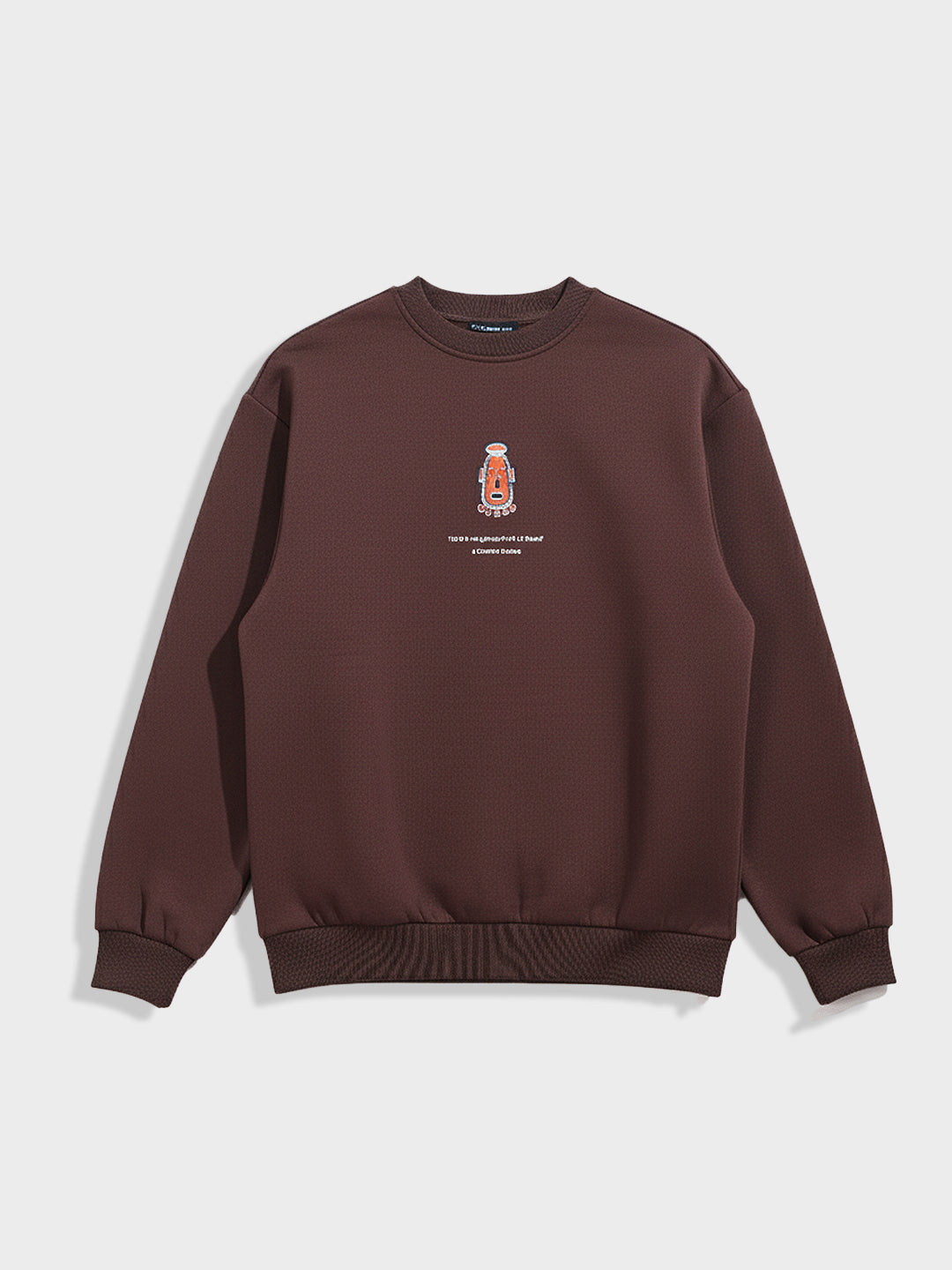 Men's Brown Relaxed Fit Embroided Casual Sweatshirt